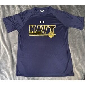 Navy Midshipmen Shirt Mens Large Blue NCAA Football Under Armour HeatGear
